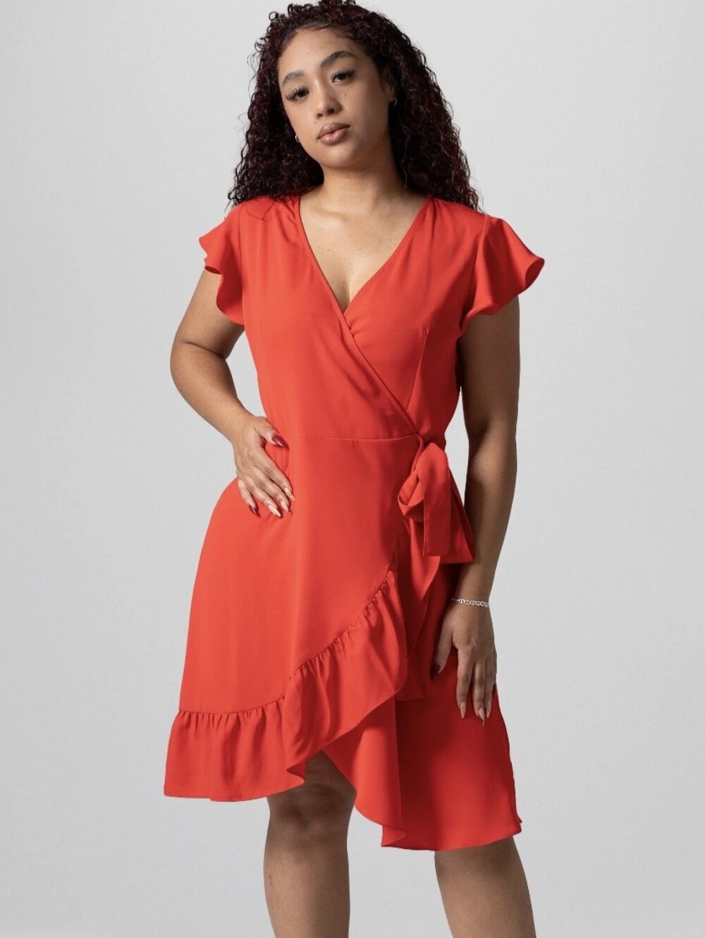 Ruffle Wrap Mini Dress in Bold Red